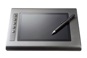Isolated drawing tablet with stylus for digital art creation and design work transparent background