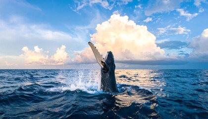 Humpback whale breaching at sunset