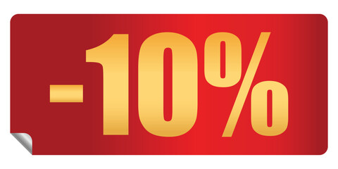 Red discount sticker 10 percent off price reduction isolated on white background. Design element, emblem, badge, sticker for promotion. Buy now