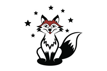 Charming Fox Silhouette With Celestial Elements On White Background