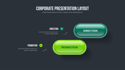 Project Innovation 2 Element Infographic Presentation Template. Visual Plan Two Option Diagram Frame Design. Modern Launch Slide Layout Vector Illustration.