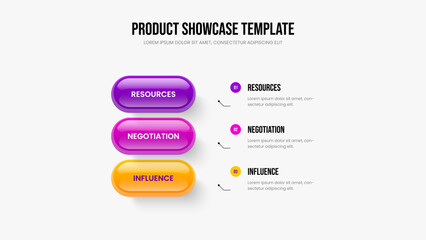 Digital Development Slide Design Vector Illustration. Creative Visualization Three Step Diagram Slideshow Template. Company Portfolio 3 Element Infographic Presentation Layout.