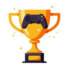Golden Gaming Trophy with Video Game Controller.