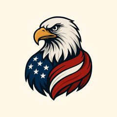 Bald Eagle Head with USA Flag and Sunburst – Patriotic American Symbol of Freedom and Strength