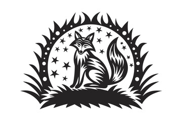 Elegant Fox Silhouette with Sparkling Stars on a White Background Art