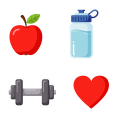 Healthy Lifestyle Icons Apple Water Bottle Dumbbell Heart.