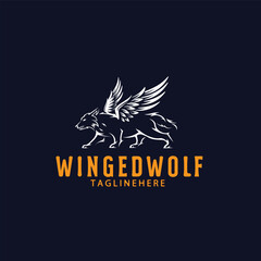 Obraz premium Winged Wolf Logo vintage Illustration, Mythical Flying Wolf Vector Design Mascot for Powerful Brand Identity