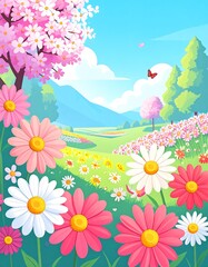 Obraz premium Vibrant spring meadow scene