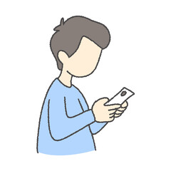 스마트폰을 보는 사람 옆모습 일러스트