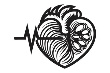 Heartbeat Black Icon Shining on White Background with Radiating Thorns