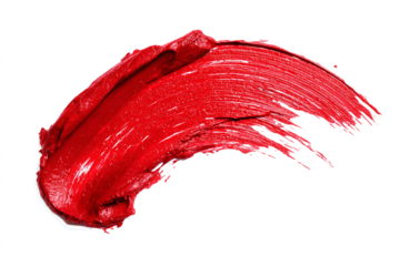 Vibrant red lipstick smudge isolated on transparent background, a bold and glamorous cosmetic