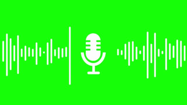 White microphone icon with sound wave on green screen animation