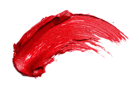 Vibrant red lipstick smudge isolated on transparent background, a bold and glamorous cosmetic