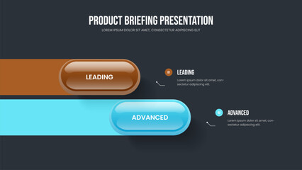 Company Analysis Two Option Diagram Presentation Layout. Financial Report 2 Step Infographic Frame Template. Professional Visualization Slideshow Design Vector Illustration.