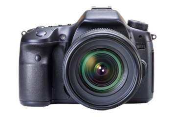 Professional dslr camera isolated on black for photography and videography projects transparent background