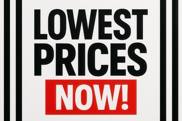 Eye-catching LOWEST PRICES NOW! retail discount offer banner with bold graphics for immediate attention.