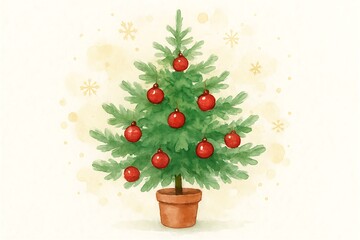 Christmas tree decorated with red ornaments in a cozy winter setting