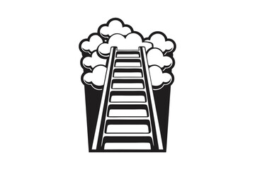 Ladder Reaching into Filled with Clouds, Monochrome on White Background
