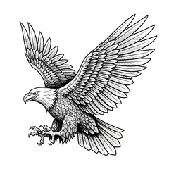 Obraz premium Engraved metal style eagle tattoo with fine cross-hatching.