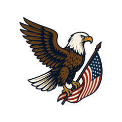 Flying Bald Eagle Holding USA Flag – Patriotic American Symbol of Freedom and Strength