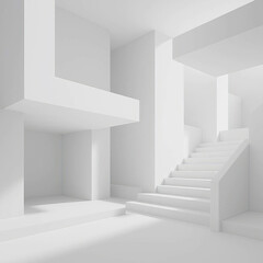 Obraz premium Abstract White Geometric Architecture Modern Clean Lines 3D Render Minimalist Space Background 