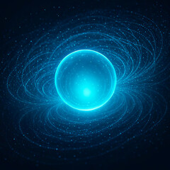 Obraz premium Futuristic Glowing Orb Particle Field Abstract Blue Energy Sphere 3D Illustration Big Data 