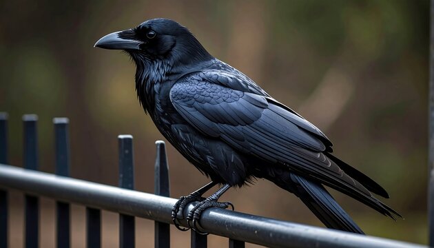 Black bird on metal fence