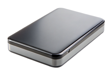 Sleek portable external hard drive for secure data storage and transfer transparent background