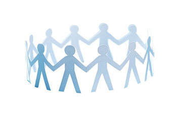 Light blue paper cutout people in a circle, holding hands