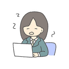 공부하며 졸고 있는 귀여운 소녀 학생 일러스트