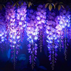 Wisteria-Dreams Neon Purple Blooms in a Dark Night Garden