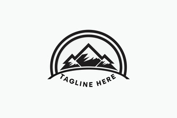 Mountain Peak Inside Circle Frame, Company Name, Tagline Here on White