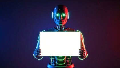 Neon Robot Holding Sign 