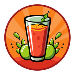 Refreshing red juice with green apples and leaves