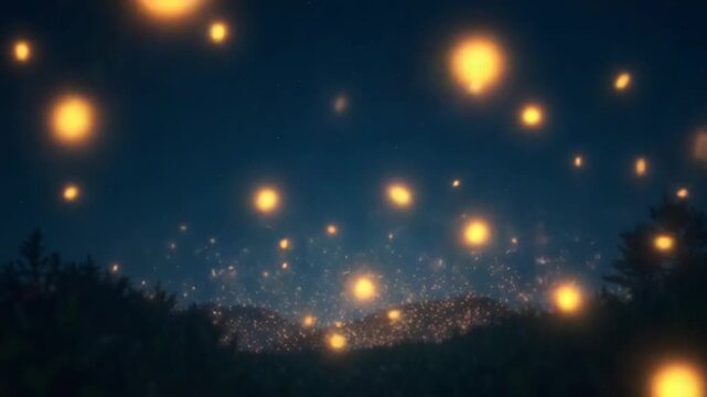 Concept L14 View of Flying Fireflies Glowing at Night with Flying Motion and Glow Animation