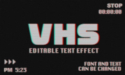 CRT Screen Text Effect, Retro VHS Glitch Typography, Vintage Old TV Display Noise Style