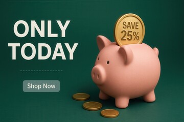ONLY TODAY sale banner with SAVE 25% discount offer, modern clean style, engaging retail promotion.