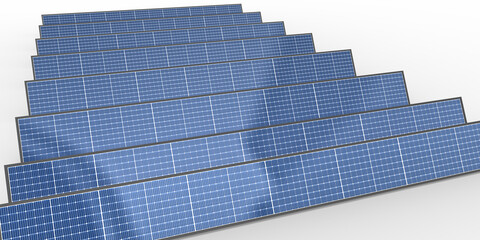 3d Solarpark mit Solarpanele, grüner Strom, freigestellt auf transparenten Hintergrund
