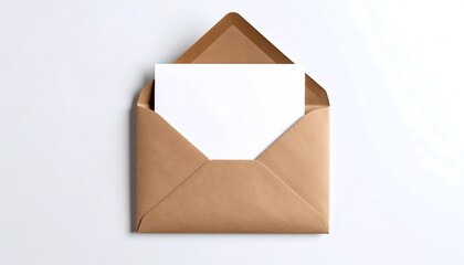 Opened kraft envelope with blank white card