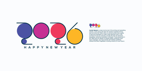 New Year 2026 greeting card with colorful numbers and text on a white background.