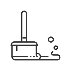 A black outline icon of a mop with bubbles. Editable stroke. Icon vector illustration