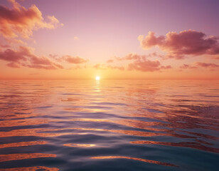 Fototapeta premium Spectacular abstract image of a scenic, calm ocean, sunrise sky reflecting in the water. Sunset and natural. Digital art 3D illustration. sunset over the sea.