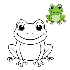 A charming little frog with a big smile, sitting happily on a lily pad, ready for coloring fun with playful details and a joyful, cheerful vibe.
