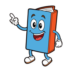 A playful cartoon book with a friendly face, pointing its finger as if giving advice or sharing a fun fact, perfect for kids’ learning or storytime themes.
