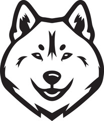 Husky Face Silhouette: A minimalist, yet striking black and white illustration of a Husky's face, embodying the breed's playful and confident nature.