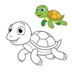 A playful cartoon turtle dashes with joy in this cute coloring page, perfect for kids to add bright colors and bring this cheerful, speedy little turtle to life.
