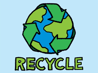 Sketch doodle recycle save the earth illustration. Recycle icon sign for ecological. Hand-drawn style vector