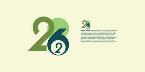 A graphic design featuring the number 2026 in various shades of green and blue in the shape of a billiard ball.
