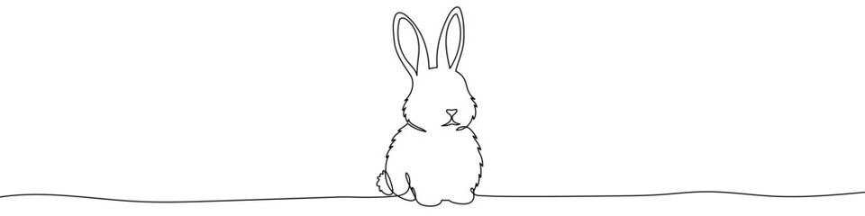 Rabbit in one line art style. Rabbit drawing with editable black stroke on white background. Vector illustration.