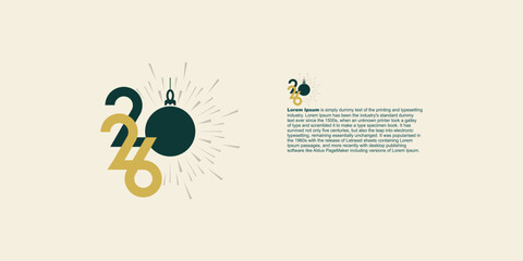 Festive 2026 design featuring a Christmas ornament and radiating lines, with text.